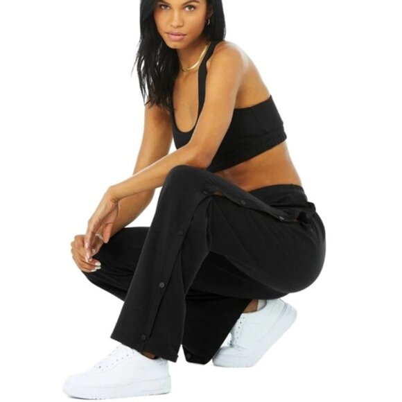 NEW Alo Courtside Tearaway Snap Pants Black High-Rise Buttons Straight Wide Leg - Picture 5 of 15